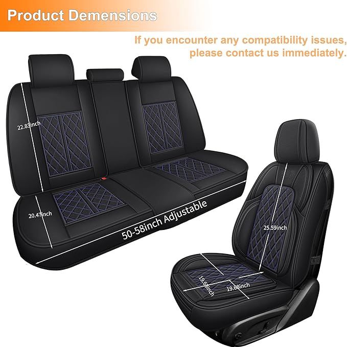 Leather Automotive Seat Covers Universal Fit for Cars, SUV, Sedans, Anti-Slip & Breathable (Black Blueline, Full Set)