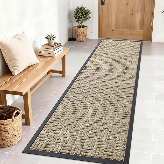 OLANLY Front Door Mat Outside Entrance 71x23, Absorbent, Heavy Duty Sturdy Natural Rubber Doormat Indoor Outdoor, Stain and Fade Resistant, Non-Slip Backing Low Profile Floor Mat for Entryway, Beige