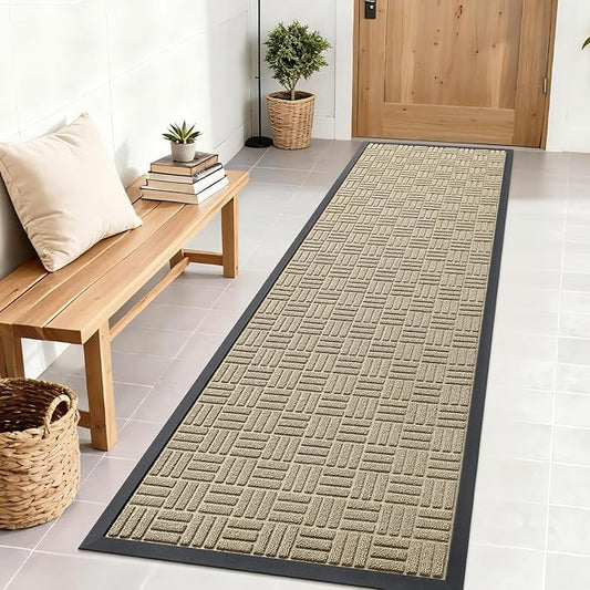 OLANLY Front Door Mat Outside Entrance 71x23, Absorbent, Heavy Duty Sturdy Natural Rubber Doormat Indoor Outdoor, Stain and Fade Resistant, Non-Slip Backing Low Profile Floor Mat for Entryway, Beige