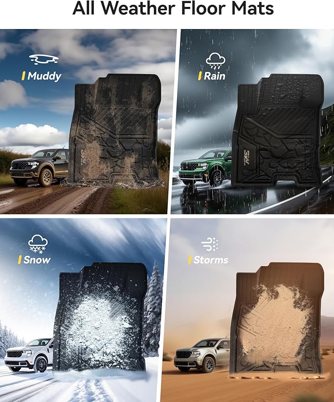 3W Floor Mats Fit for Ford Maverick Hybrid 2022 2023 2024 2025, TPE All Weather Custom Fit Floor Liner Car Accessories 1st and 2nd Row Full Set Car Liners (Only for Hybrid)