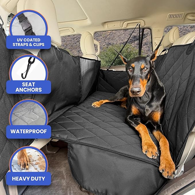4Knines Hard Bottom Back Seat Extender for Dogs – Waterproof Dog Car Seat Cover – Heavy Duty Backseat Protector for Cars, SUVs, Trucks – Built-in EZ Open Door Protector (Camo, Regular)