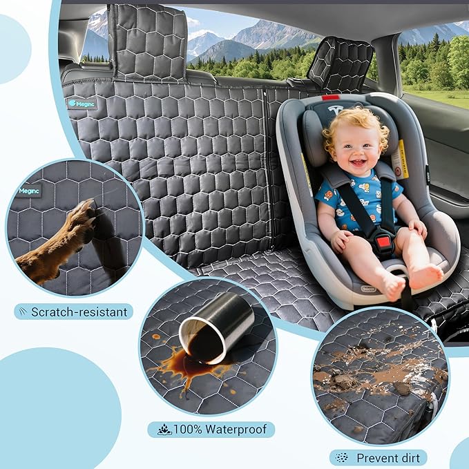 Dog Seat Covers for Tesla Model Y, Heavy Duty Bench Seat Cover with Headrest for Model Y, Non Slip Waterproof Back Seat Cover for Cars Armrest Compatible Car Seat Protector for Kids and Dogs