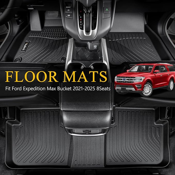 Wailtnb-All Weather Floor Mats for Ford Expedition Max 2021-2025 Bench 8 Seat Liners Custom Fit Ford Expedition Max Bench 2021-2024 8 Seat Waterproof Durable Easy to Clean Accessories