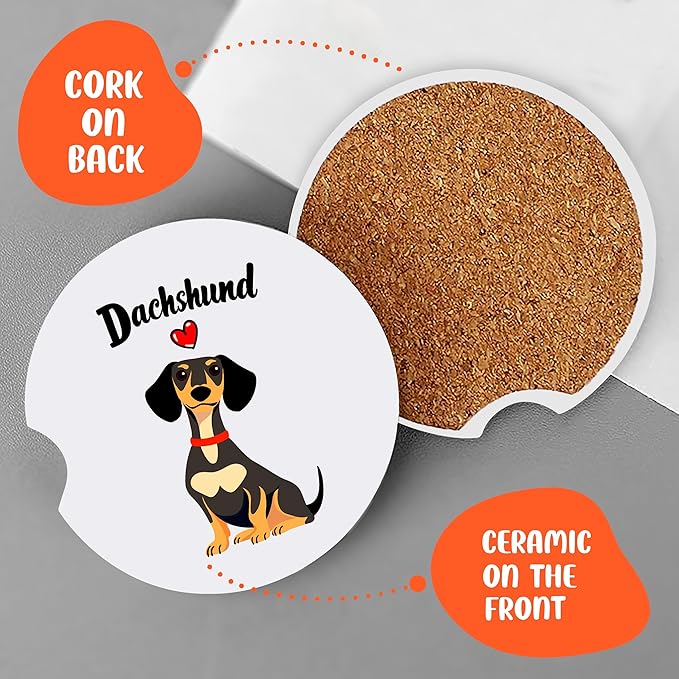 2 Pack Dachshund Car Cup Holder Coaster, Cute Dachshund Car Interior Accessories Drink Coaster for Women & Men, Dachshund Lovers Themed Gifts Stuff Accessories Things Merchandise Items!