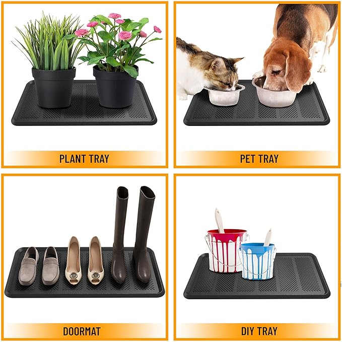 Ottomanson Heavy Duty Rubber Floor Mat – Non-Slip, Waterproof, Easy to Clean – Boot Tray Utility Mat for Shoes, Boots, Entryway, or Pet Feeding Area – Durable, Hose Washable – 16" x 32", Black