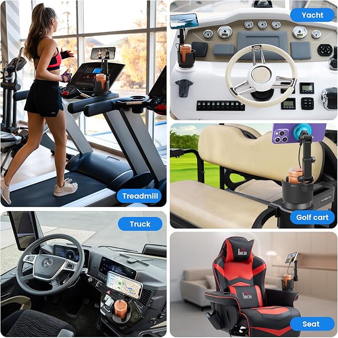 OHLPRO for MagSafe Car Charger Cup Holder Mount, 15W Fast Wireless Magnetic Charging Phone Holder for iPhone 16 15 14 13 12 Series, Adjustable Car Mount with Large Cup Base, One-Hand Operation