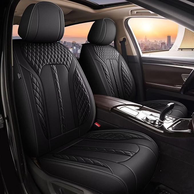 AOMSAZTO Car Seat Cover Fit for Chevy Tahoe LT/LS/RST 2011-2024 2025 2026: Leather Vehicle Cushions Cover Seat Protector Automotive 2PCS Front Seat Covers Waterproof Compatible Airbag Black