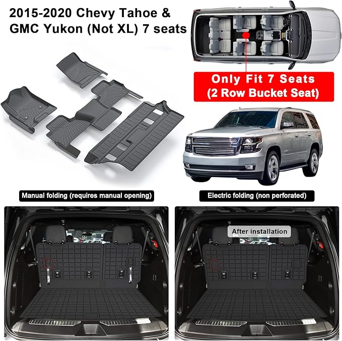 Floor Mats & Trunk Mat for Chevrolet Tahoe 2015-2020 Row Bucket Seat(7 Seats Version) &GMC Yukon（Not Fit XL,TPE All Weather Protection Car Floor Liners for Chevy Tahoe