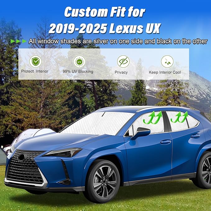 KMF 6pcs Thicken Full Sun Shades for Lexus UX Accessories 2019-2025, UX 200 UX 250h Car Window Covers Sunshade for Windshield Side Rear, UV Block and Blackout Privacy for Car Camping Outdoor
