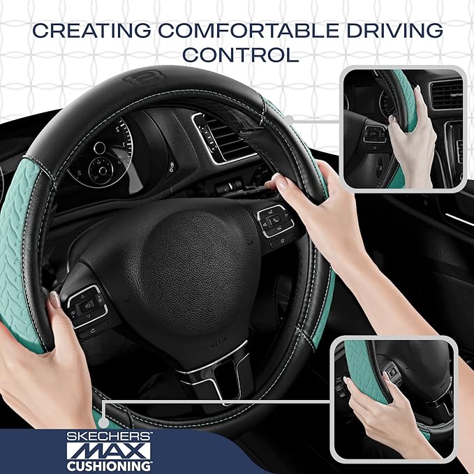 Skechers Steering Wheel Cover,Max Cushioning Leather Steering Wheel Cover Universal Fit 14" 1/2-15" Car Wheel Protector for Men Women Fit Suvs,Vans,Sedans,Car,Trucks,Mint