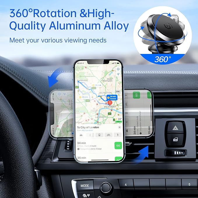 SYNCWIRE Magnetic Phone Holder for Car, Super Strong Magnet Phone Holder Mount Air Vent 360° Rotatable Cell Phone Holder Mount for Car Compatible iPhone 17 16 15 14 13 12 11 Pro Max, X XS XR,Android