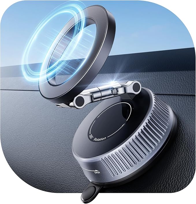 Vacuum Magnetic Phone Holders for Your Car, Upgraded Nano Gel Suction Car Phone Holder, 360° Adjustable Car Phone Mount for MagSafe, Foldable Phone Mount for Car for iPhone & Android