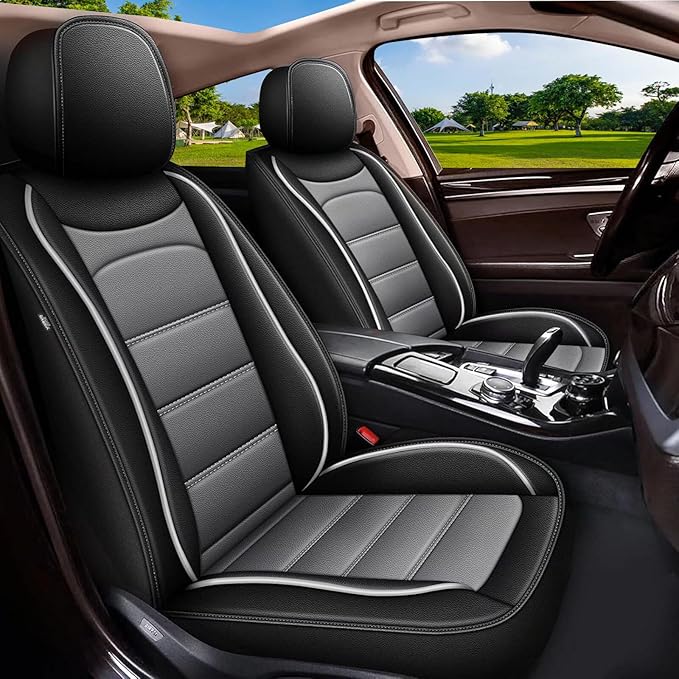 Seat Covers Fit for Chevy Equinox : Luxury Waterproof Leather Front Car Seat Covers Fit for 2011-2024 2025 2026 Equinox - Black and Grey Car Seat Protector(2PCS Front)