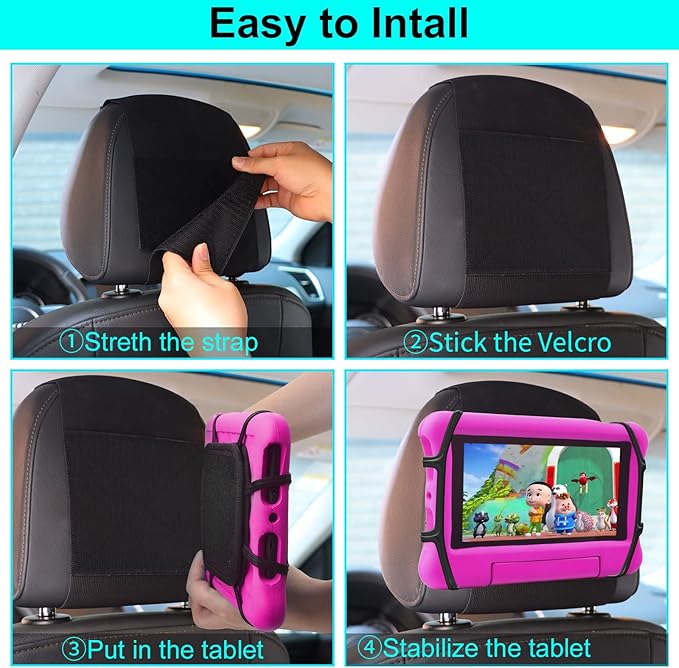 Car Tablet Holder,Car Headrest Mount Holder for Car Back Seat with Silicone Holding Net and Anti-Slip Strap,Angle-Adjustable Fits All 7-12.9" Tablets