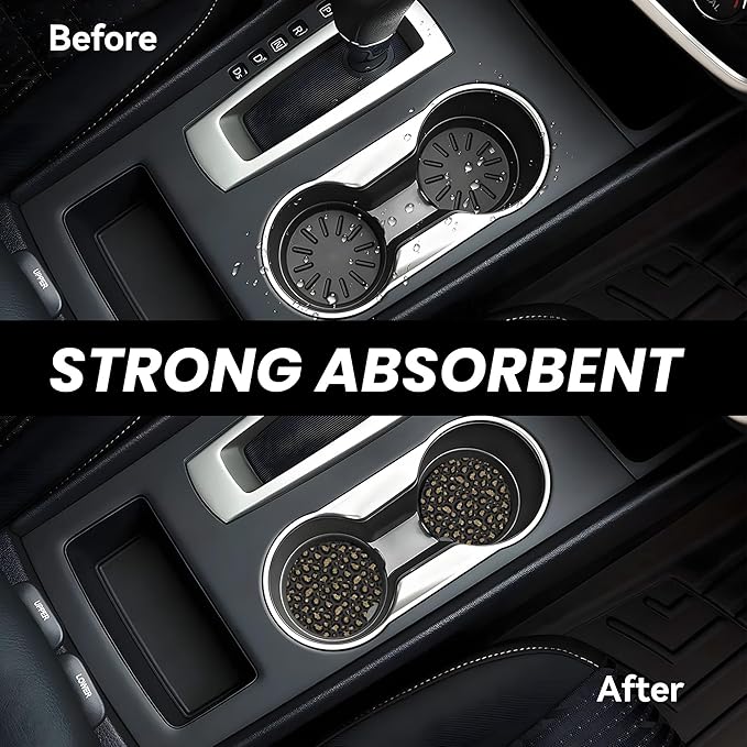 Absorbent Car Coasters for Cup Holders, 2 Pack Universal Anti Slip Ceramic Cup Coaster for Women Men 2.56 Inch Car Interior Accessories - Black Gold Leopard 003