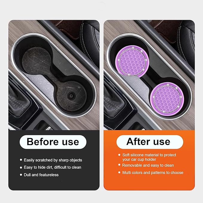 Amooca Car Cup Coaster 4 Pack Universal Non-Slip Cup Holders Insert Coasters Bling Crystal Rhinestone Car Interior Accessories Purple Grid