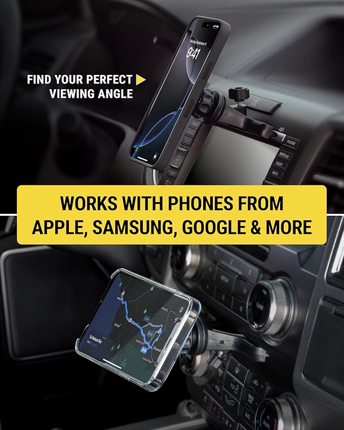 Scosche SMS1CD MagSafe CD Slot Phone Mount, Adjustable Magnetic Cell Phone Holder for Car CD Player, Compatible with iPhone 16 15 14 13 12 Pro Max Mini Plus, Mag Safe Case & More with MagSafe Ring