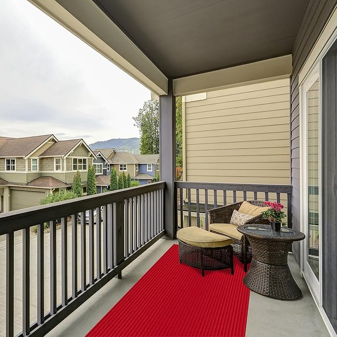 Ottomanson 6'6" x 2' Hallway Runner with Scraper Pile Extra Durable Non-Slip Rug Mat for Indoor & Outdoor Use - Ideal for Kitchen, Entryway, Patio & Garage - High-Traffic Carpet, Red