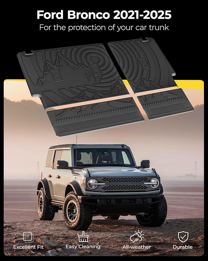 3W Ford Bronco Back Seat Cover Custom Fit for 2021 2022 2023 2024 2025 Bronco 4 Door All Weather Fit for Floor Liner Backrest Mats Full Set Ford Bronco Accessories