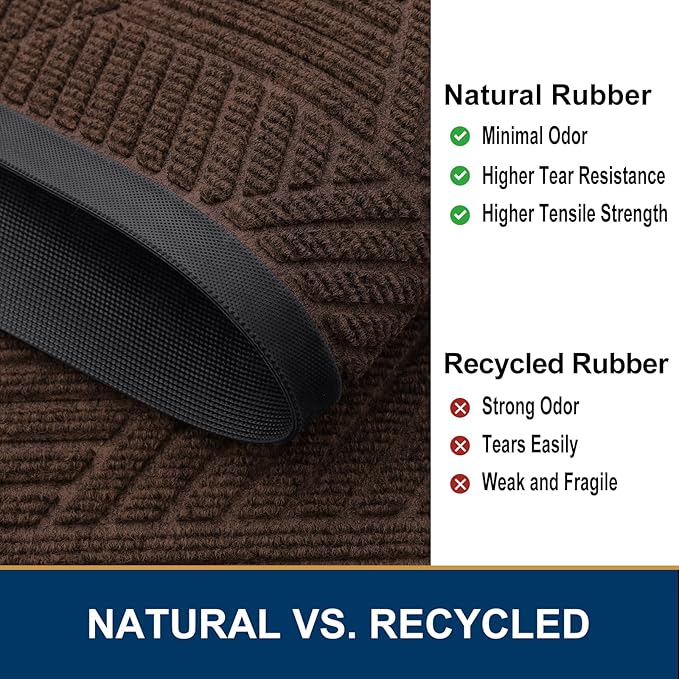 Smiry Front Door Mat Outside Entrance, Heavy Duty Sturdy Natural Rubber Doormat, Trap Dirt and Moisture, Easy Clean Low Profile Mats for Indoor Outdoor Entry, Irregular Triangle (36x24, Dark Brown)
