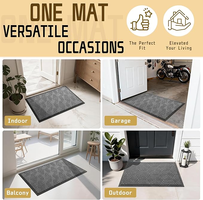 Yimobra Large Door Mat 47x32, All-Weather Waterproof Non-Slip Welcome Matt Outdoor, Heavy Duty Non Slip Doormat for Entryway for Patio and Garage Indoor, Easy Clean, Grey