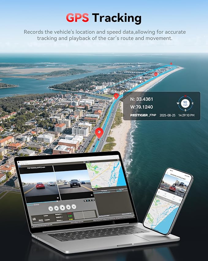 REDTIGER 4K Dash Cam Front Rear, STARVIS 2 Sensor, Free Card Included, 5.8GHz WiFi-20MB/s Fast Download, Dash Camera for Cars with GPS, WDR Night Vision, 170°Wide Angle, 24H Parking Mode(F7NP)