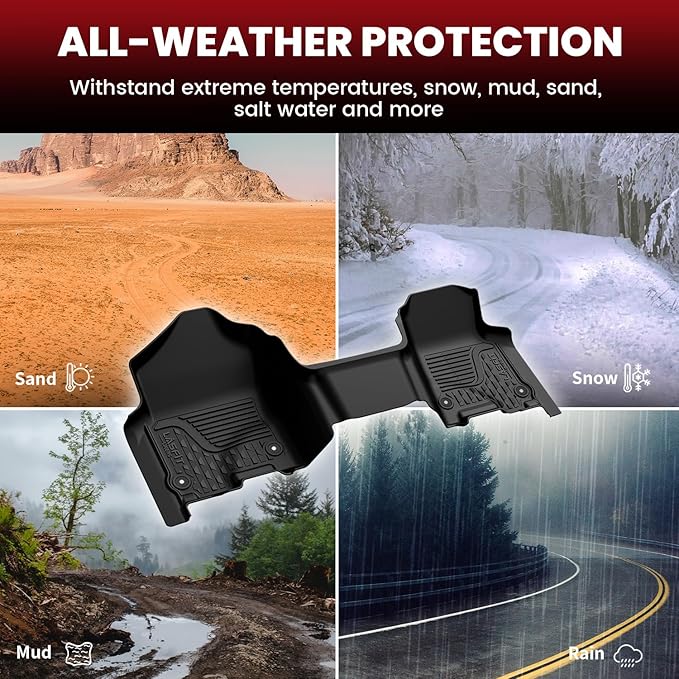LASFIT Floor Mats for Ram 1500 Crew Cab 2019-2024 Bench Seat (NOT for Bucket Seat) with Rear Under-Seat Factory Storage 4 Full Size Doors, All Weather TPE Custom Fit 1st & 2nd Row, Black
