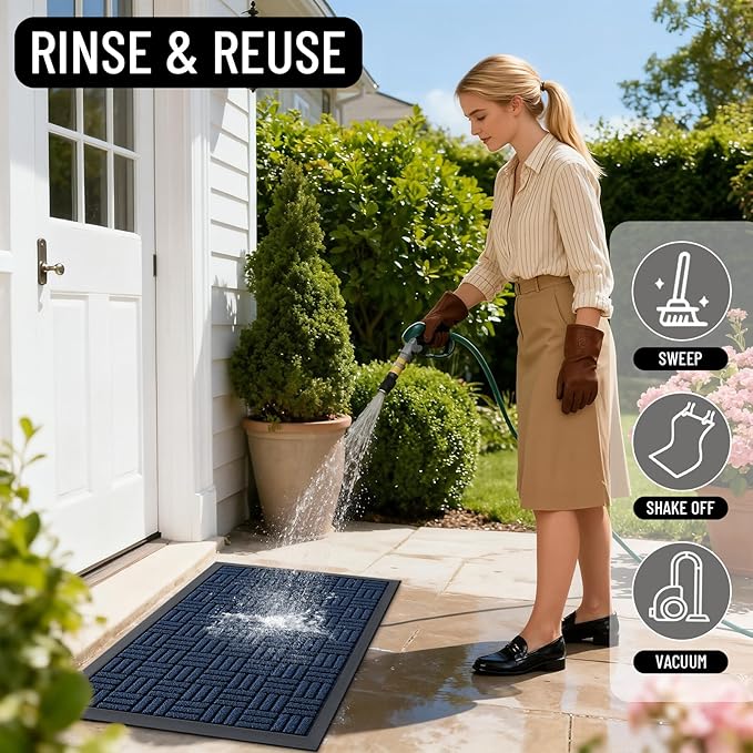 OLANLY Front Door Mat Outside Entrance 71x47, Absorbent, Heavy Duty Sturdy Natural Rubber Doormat Indoor Outdoor, Non-Slip, Stain and Fade Resistant, Low Profile Floor Mat for Entryway, Navy Blue