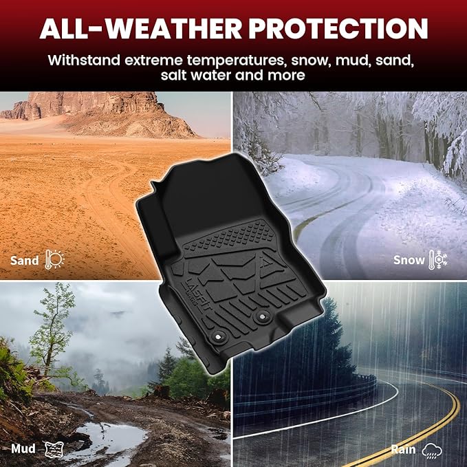 LASFIT Floor Mats for Nissan Frontier 2009-2021 King Cab (Not Fit Crew Cab), All Weather TPE Custom Fit Easy Clean Durable No-Curling Floor Liners for Frontier 1st & 2nd Row Car Mats, Black