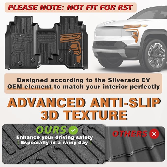 TripleAliners Floor Mats All Weather Liners Compatible with 2024 2025 Chevrolet Silverado EV WT Version Accessories 1st & 2nd Row Full Set Floor Liners TPE Heavy Duty Custom Fit Car Mats