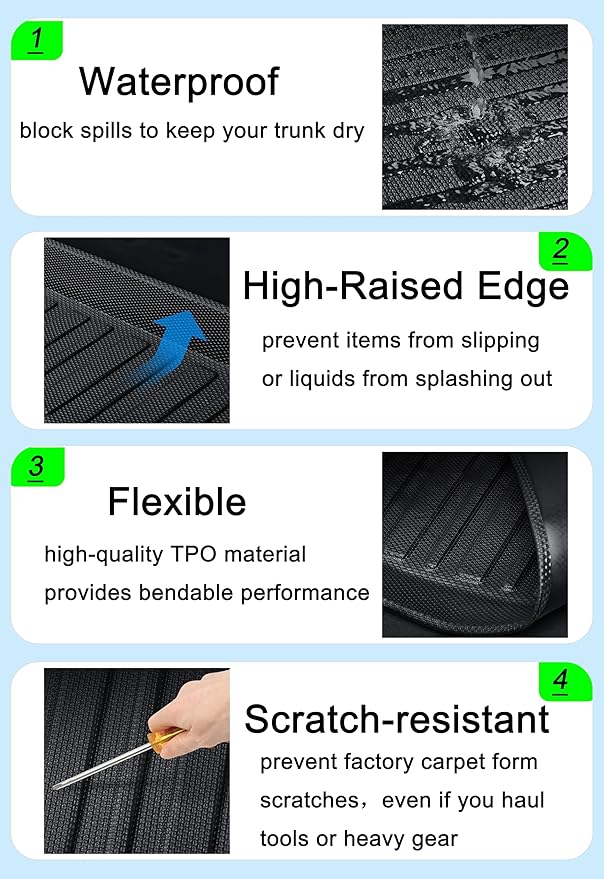 Storage Mats and Cargo Liners, All Weather Rear Cargo Trunk Tray Floor Mat Custom Fit Compatible with 2020-2024 2025 Model Y 5-Seat（Not for Juniper）, 3D Tech Waterproof Durable TPO Accessories