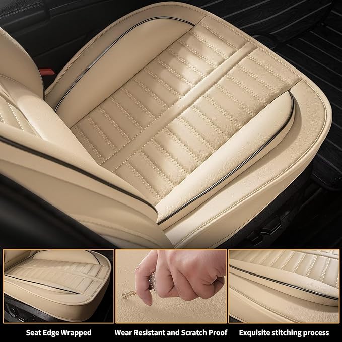 Seat Covers Fit for Toyota Highlander:2008-2025 Full Set with Lumbar Support Airbag Compatible Premium Faux Leather Waterproof Car Seat Cushion (5 Seats Beige)