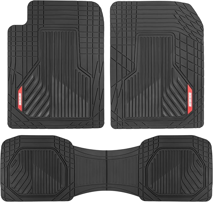 Motor Trend AdventureMax Car Floor Mats Full Set - Durable Rubber Floor Mats for Cars with Debris Capture Grooves, All Weather Interior Protection for Front and Rear with Non-Slip Backing, Black