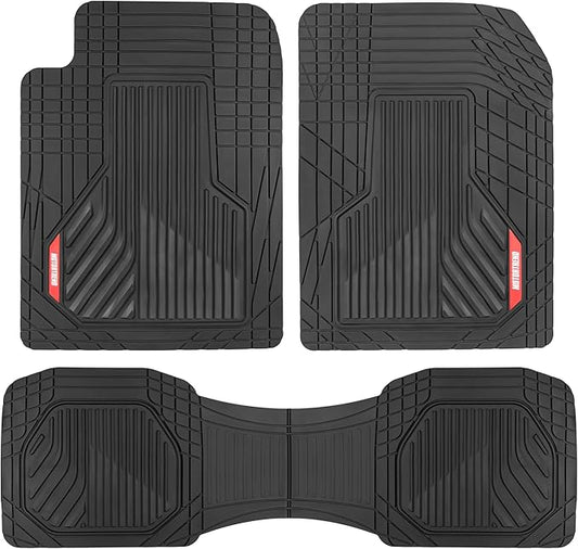 Motor Trend AdventureMax Car Floor Mats Full Set - Durable Rubber Floor Mats for Cars with Debris Capture Grooves, All Weather Interior Protection for Front and Rear with Non-Slip Backing, Black
