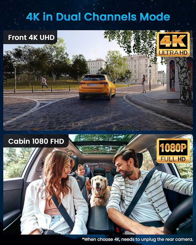 iiwey N7 3 Channel Dash Cam Front and Rear Inside 3K+1080P+1080P with 128GB SD Card, 5GHz WiFi, Rotatable Side Camera for Car, IR Night Vision, 24/7 Recording, G-Sensor, Parking Mode