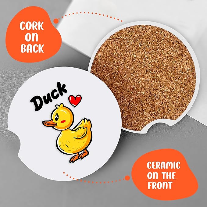 2 Pack Duck Car Cup Holder Coaster, Cute Car Interior Accessories Drink Coaster for Women & Men, Duck Lovers Themed Gifts Stuff Accessories Things Merchandise Items!