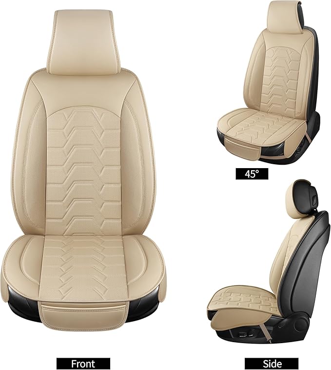 Leather car Seat Covers Breathable Car Seat Protector Front seat Covers Universal Fit for 95% Car Truck SUV Van Vehicles （Beige，2PCS）