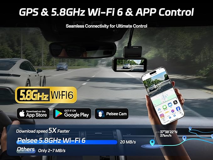 Pelsee P1 Pro 4K Dash Cam Front and Rear, STARVIS 2 Sensor, 64GB Card, Dual Dash Camera for Cars with Full-Color Night Vision, HDR WDR, ADAS, GPS, WiFi & Voice Control, 24H Parking Mode, 3.39" Screen