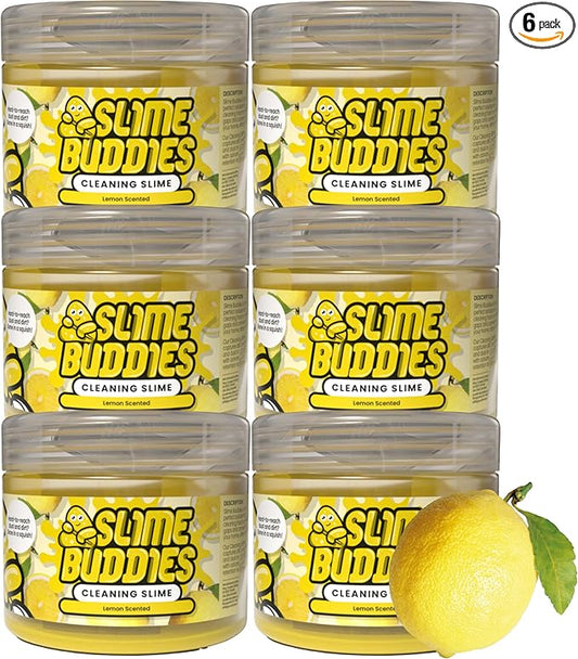 Slime Buddies Car Cleaning Gel Putty - 6 Pack Lemon Scented Interior Detailing Tool for Cup Holder, Air Vent & Keyboard - Reusable Auto Detailing Accessories - Dust Remover Goop - Gifts for Men Women