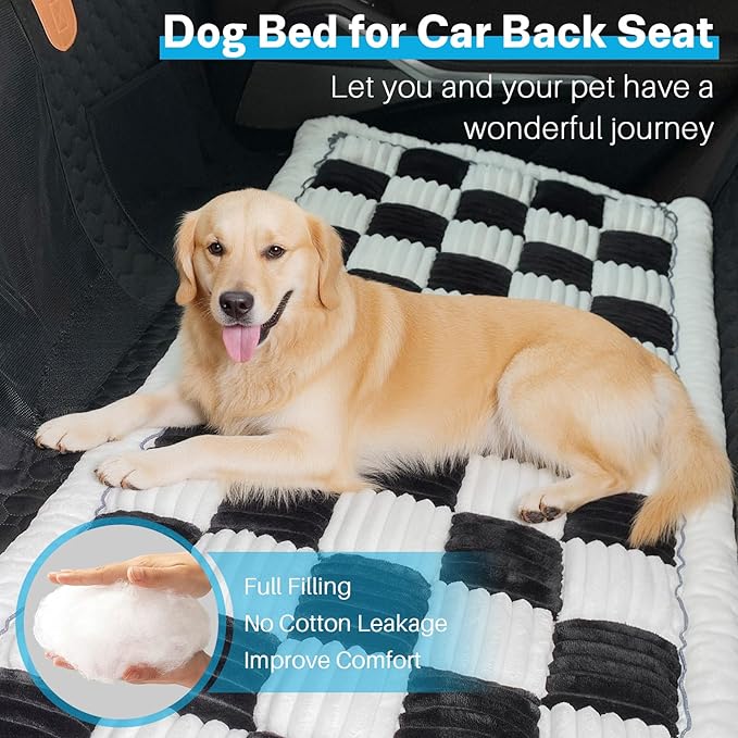 Dog Car Seat Cover for Back Seat, Dog Bed for Car, Fit for Backseat Extenders, Car Seat Protector, Nonslip Soft Durable for Cars Trucks and SUVs (Black and White, 23.6"*51")