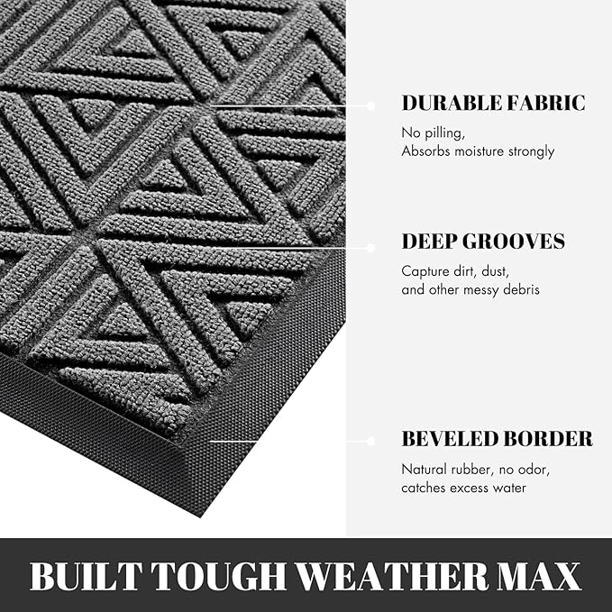 Yimobra Outdoor Mats for Front Door 29.5x17, Stops Mud & Dirt at Entrance, Fits Garage & Patio, All-Weather Waterproof Non Slip Outdoor Indoor Welcome Mat, Grey