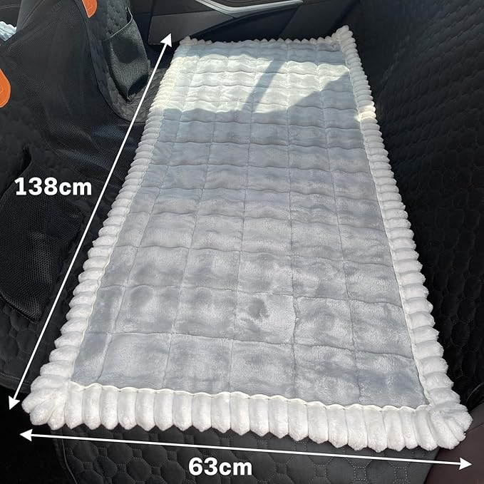 Dog Car Seat Cover for Back Seat, Dog Bed for Car, Fit for Backseat Extenders, Car Seat Protector, Nonslip Soft Durable for Cars Trucks and SUVs (Light Gray and White, 24.8"*54")
