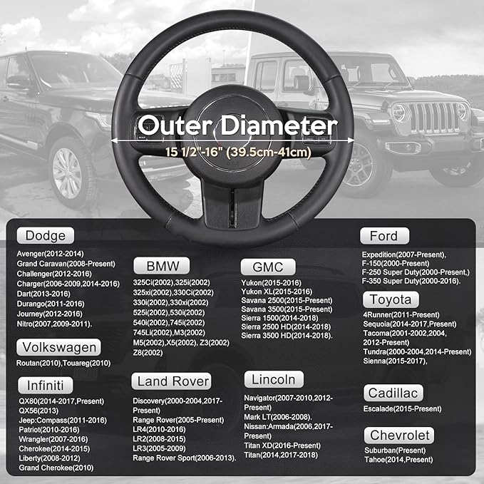 SEG Direct Car Steering Wheel Cover Large-Size for F150 F250 F350 Ram 4Runner Tacoma Tundra Range Rover with 15 1/2 inches-16 inches Outer Diameter, Black and Beige Microfiber Leather