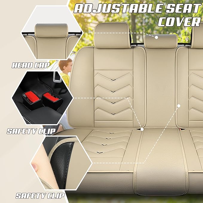 Car Seat Covers Fit for Toyota Camry 2000-2025, Stylish Sport Seat Covers, Waterproof Wear-Resistant Premium Nappa Leather Car Seat Cover.(Full Set with Pillow/Beige)