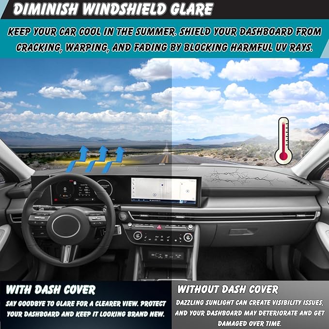 Non-Slip Dash Cover Dashboard Cover Mat Custom Fit Center Console Cover Sunshield Protector Pad Compatible with for Hyundai Sonata 2024 2025 Accessories Pad (Without HUD) (Black Trim)