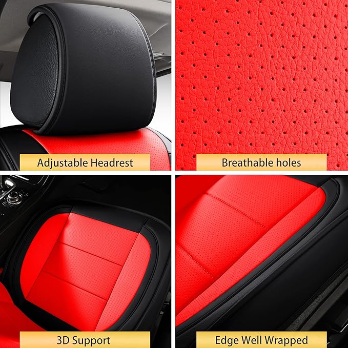 AOOG Leather Car Seat Covers with Car Backseat Organizer, Universal fit Automotive Vehicle Most Sedan SUV Pick-up Truck (Front Pair, Black&Red)