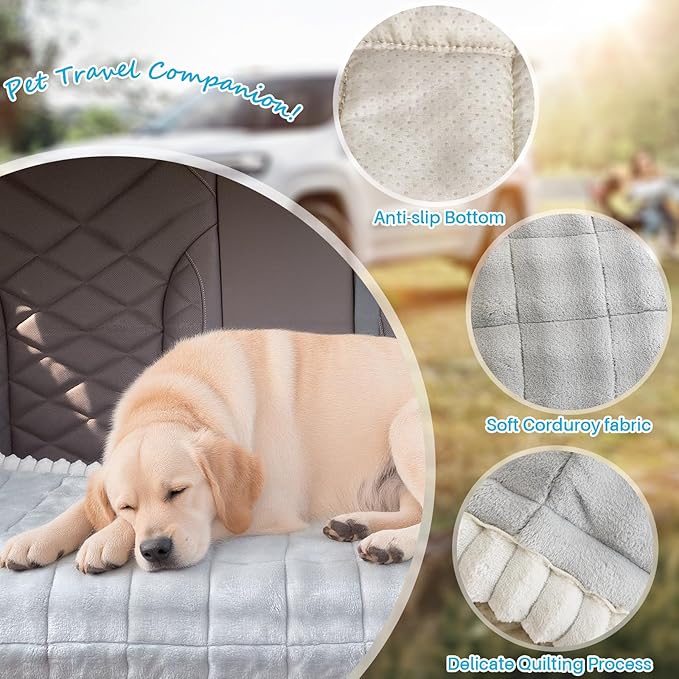 Dog Car Seat Cover for Back Seat, Dog Bed for Car, Fit for Backseat Extenders, Car Seat Protector, Nonslip Soft Durable for Cars Trucks and SUVs (Light Gray and White, 24.8"*54")