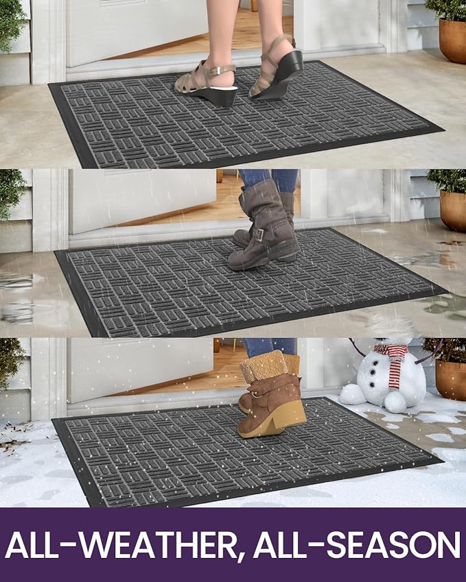 DEXI Front Door Mat Outside Entrance, 4x6 ft Large Rubber Entry Doormat Heavy Duty, Welcome Mats Non Slip for Inside House Floor Entryway Double Doors Exterior Patio, Maze Grey