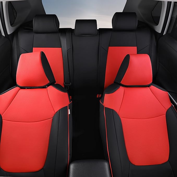 AOOG Leather Car Seat Covers Fit RAV4, Waterproof Faux Leather Seat Covers Custom Fit for Toyota RAV4 2019 2021 2022 2023 LE,XLE,XLE Premium, Limited (Full Set, Black&Red)