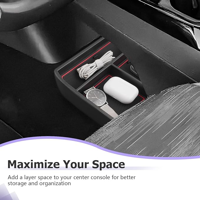 LUWU 2025 VW ID4 Lower Center Console Tray Storage Box for 2021 2022 2023 2024 2025 VW ID.4 Accessories 2025 ID 4 Armrest Console Organizer ABS Material Red-Trim